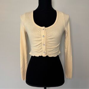Alter’d State Cardigan Women’s XS Cropped Off White Shiny Buttons